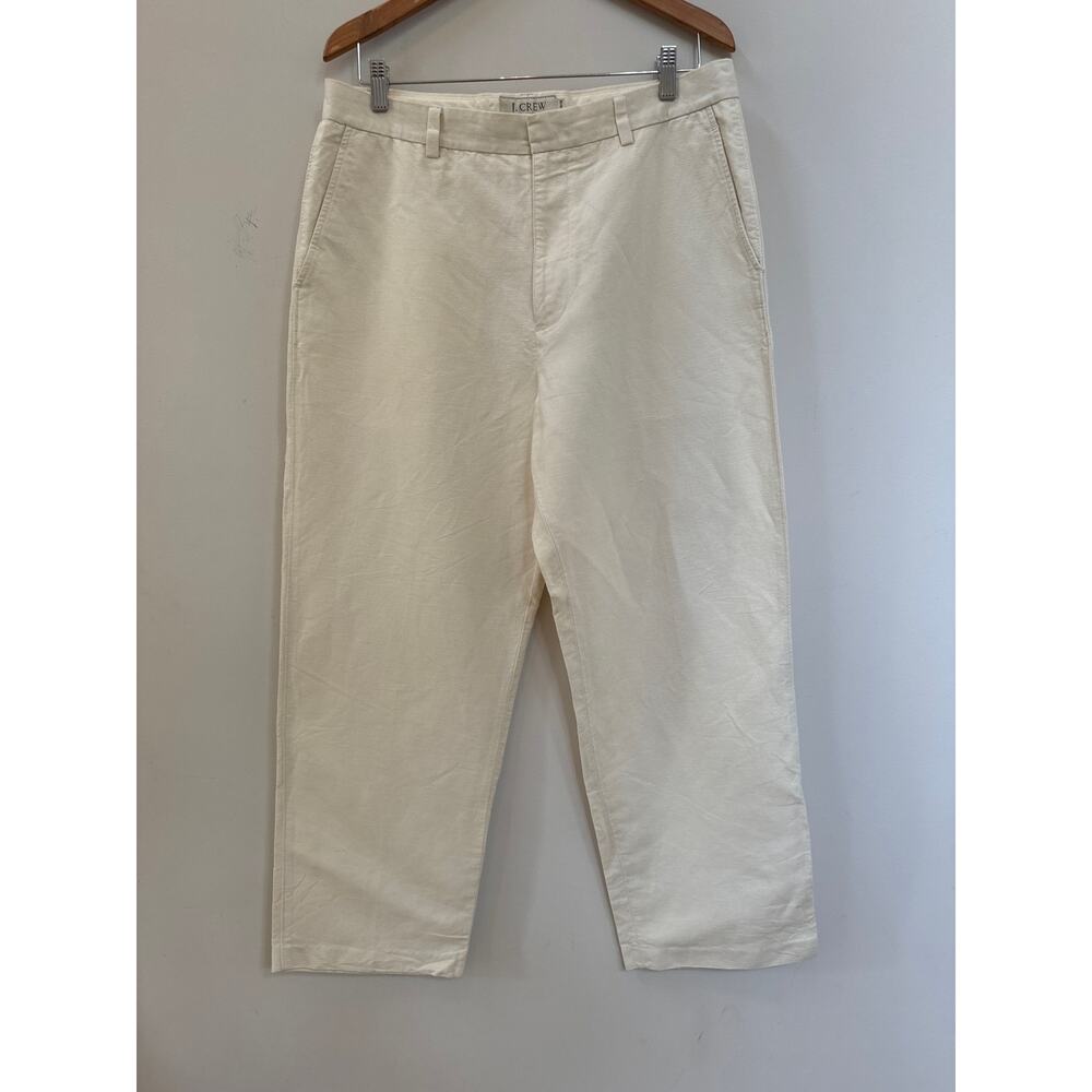J Crew Cream Beige Linen Blend Pants Straight Leg 35/30 Casual Preppy Classic